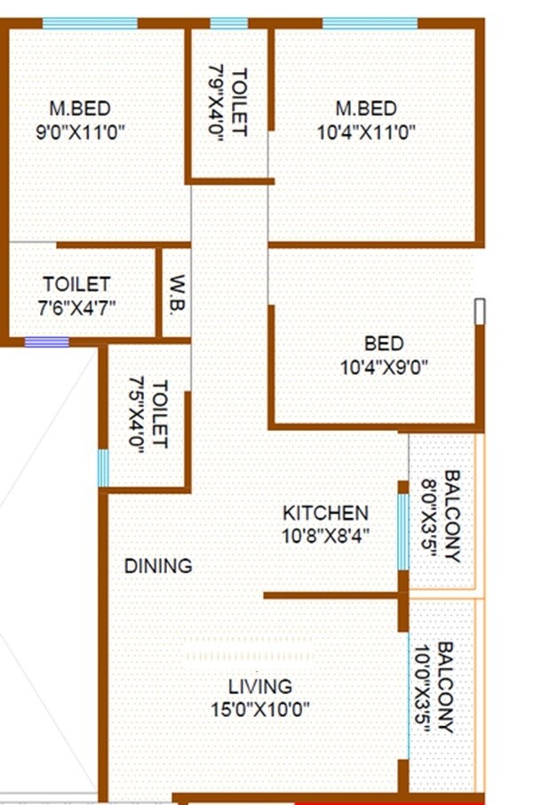 Floor plan of 3 BHK 761 Sq. Ft. Apartment in Asanjo Gorakh Heights, Pune
