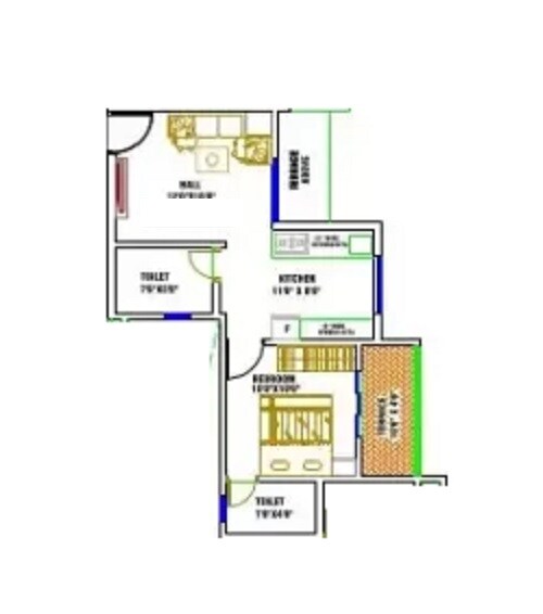 Floor plan of 1 BHK 450 Sq. Ft. Apartment in Ashanand Residency, Pune