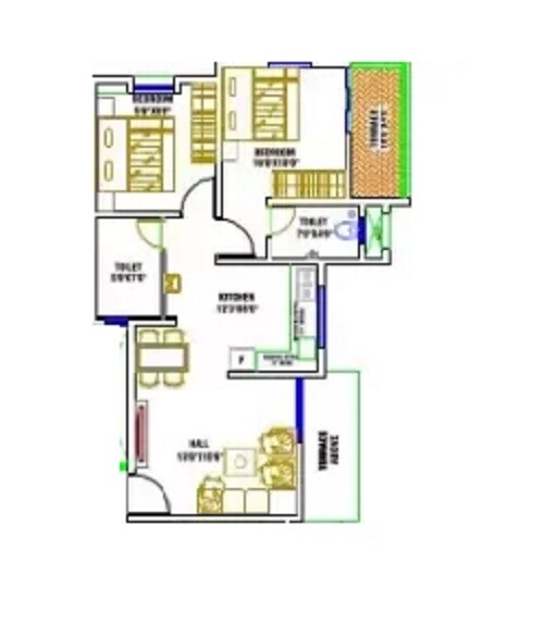 Floor plan of 2 BHK 627 Sq. Ft. Apartment in Ashanand Residency, Pune