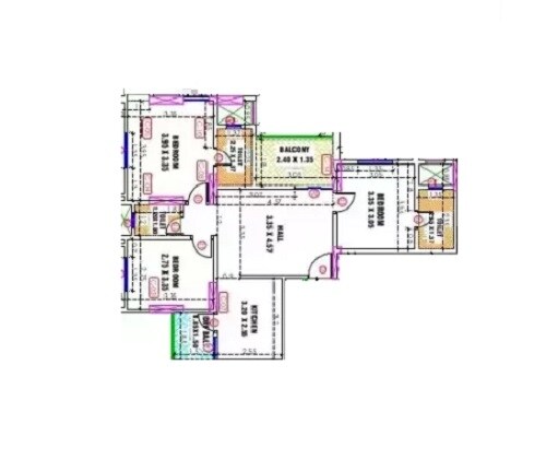 Floor plan of 3 BHK 852 Sq. Ft. Apartment in Ashanand Residency, Pune