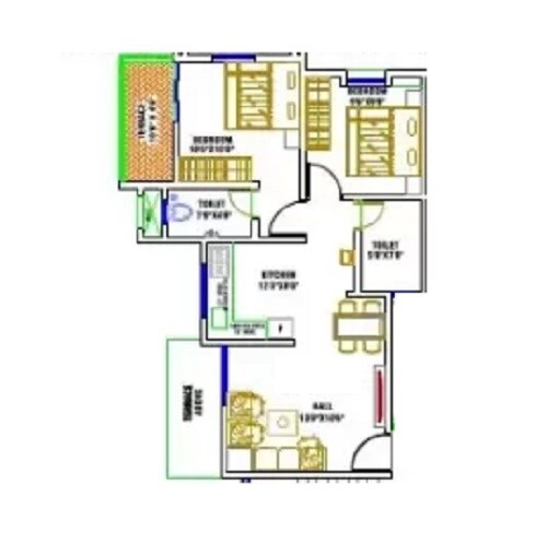 Floor plan of 2 BHK 745 Sq. Ft. Apartment in Ashanand Residency F Building, Pune