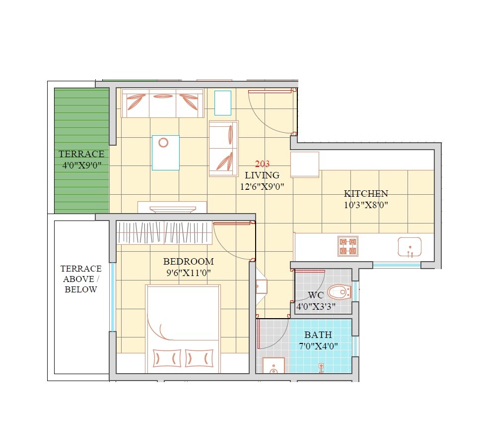 Floor plan of 1 BHK 416 Sq. Ft. Apartment in Ashapuri Vrundavan, Pune