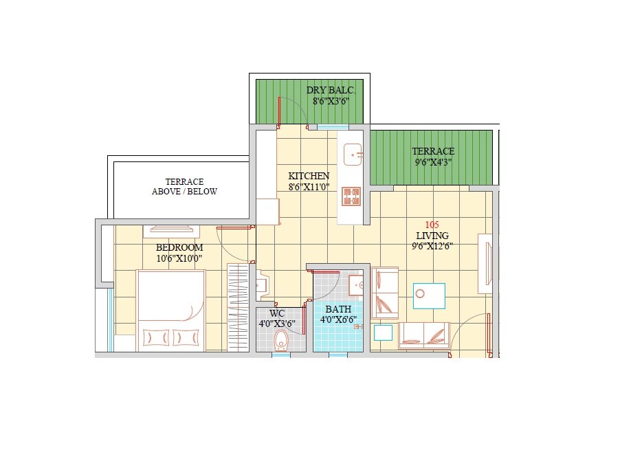 Floor plan of 1 BHK 464 Sq. Ft. Apartment in Ashapuri Vrundavan, Pune