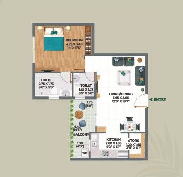 1 BHK 702 Sq. Ft. Apartment