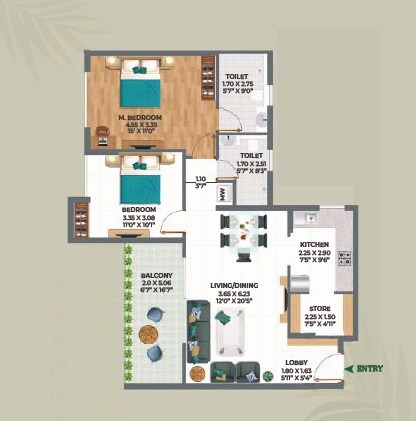 2 BHK 852 Sq. Ft. Apartment