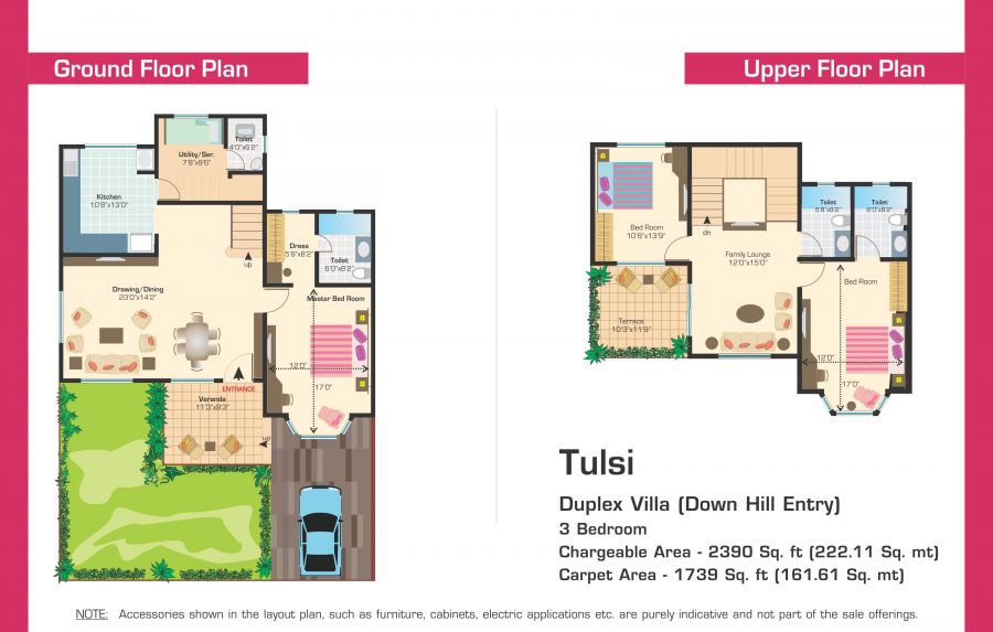 Floor plan of 3 BHK 1739 Sq. Ft. Villa in Ashiana Utsav Lavasa Villa, Pune
