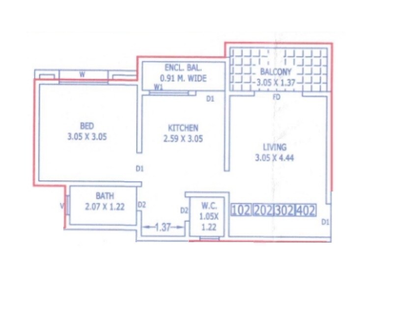 Floor plan of 1 BHK 495 Sq. Ft. Apartment in Ashish Anand Terraces, Pune