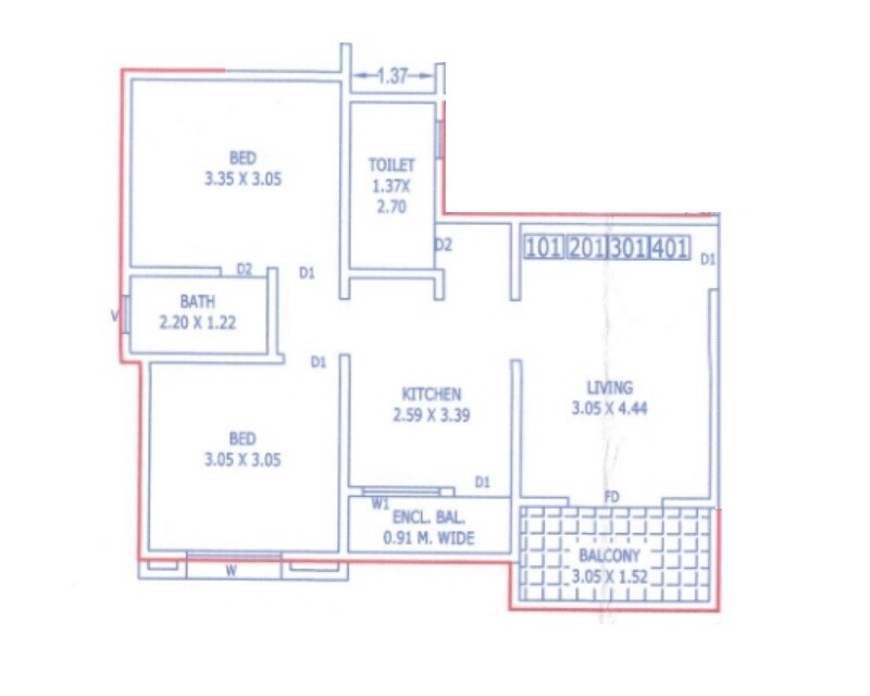 2 BHK 656 Sq. Ft. Apartment