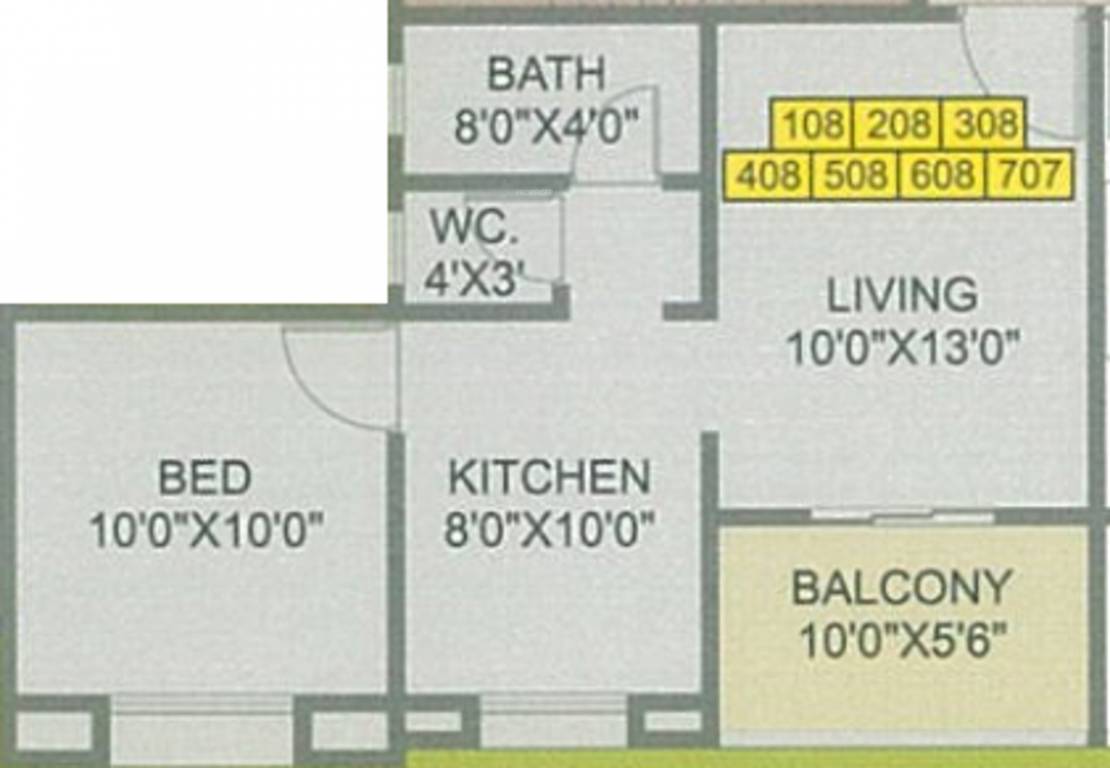 Floor plan of 1 BHK 395 Sq. Ft. Apartment in Ashish Laxmi Angan, Pune