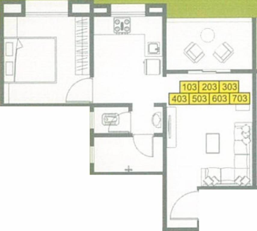 Floor plan of 1 BHK 413 Sq. Ft. Apartment in Ashish Laxmi Angan, Pune