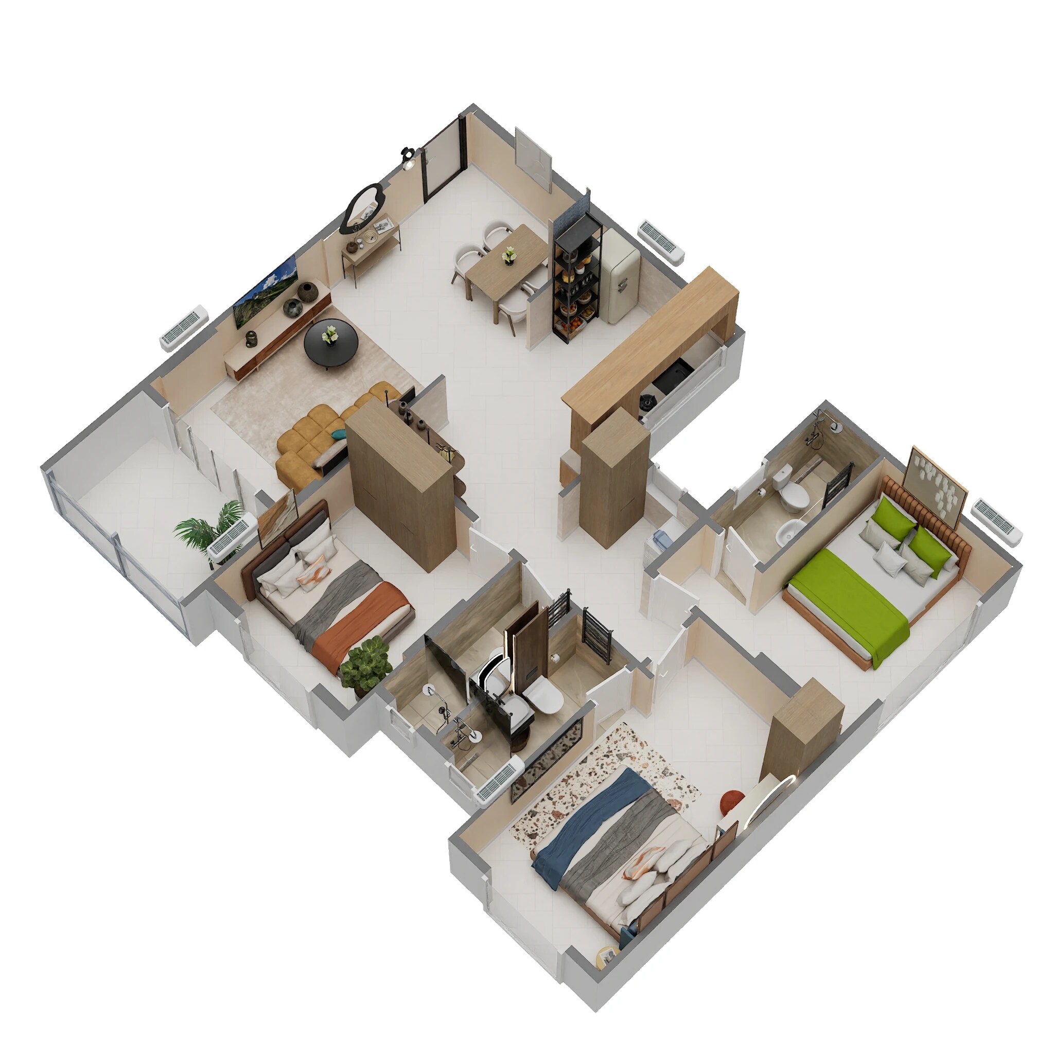 Floor plan of 3 BHK 889 Sq. Ft. Apartment in Ashok Prachit Eternia, Pune