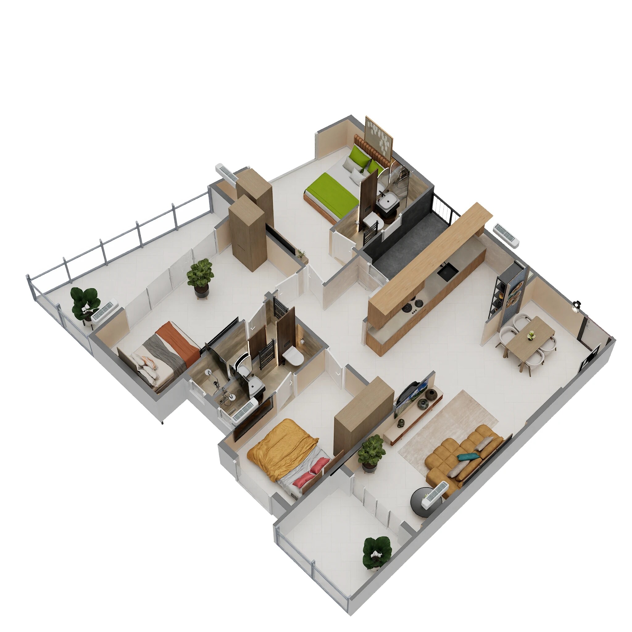 Floor plan of 3 BHK 913 Sq. Ft. Apartment in Ashok Prachit Eternia, Pune