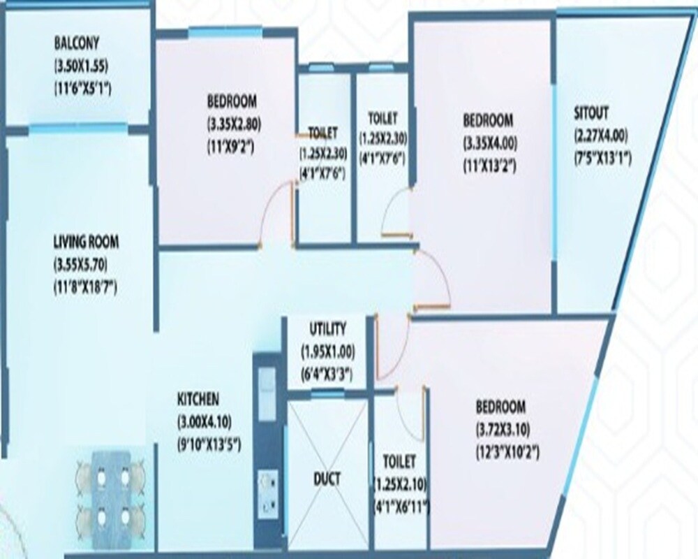 3 BHK 913 Sq. Ft. Apartment