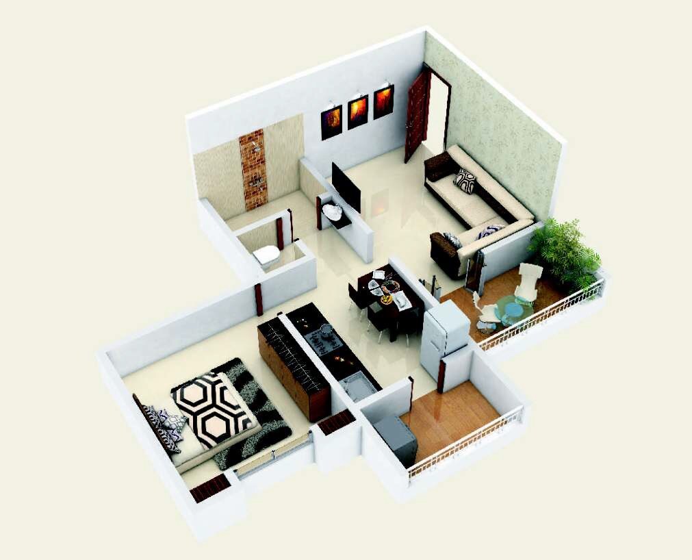 Floor plan of 1 BHK 417 Sq. Ft. Apartment in Ashtavinayak City, Pune