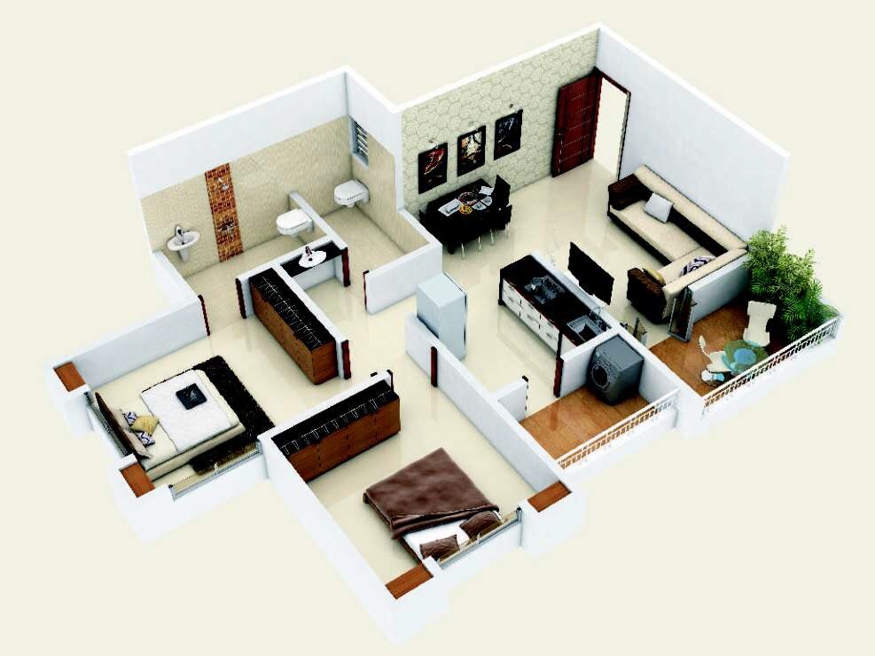 Floor plan of 2 BHK 618 Sq. Ft. Apartment in Ashtavinayak City, Pune