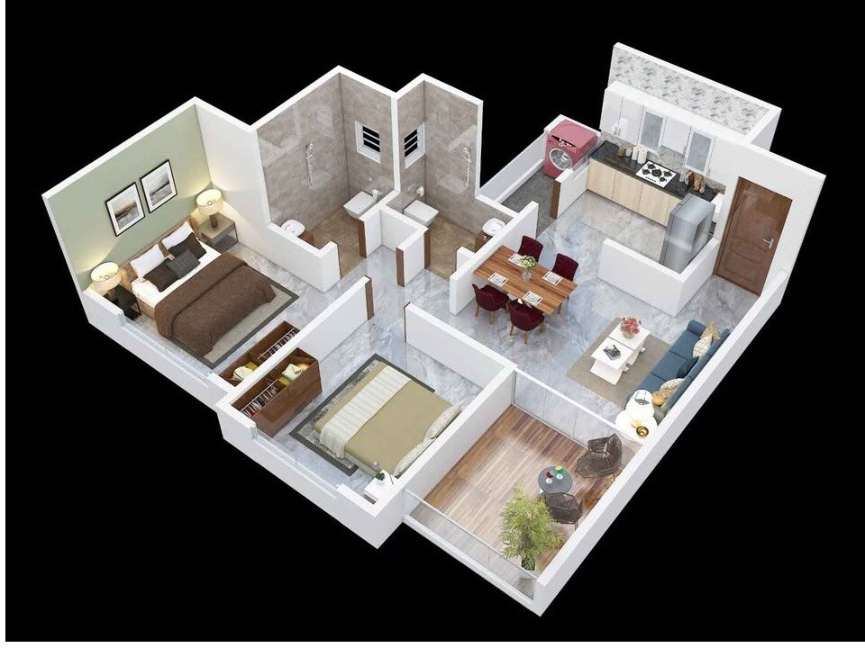 Floor plan of 2 BHK 650 Sq. Ft. Apartment in Ashtavinayak Dreams Riviera, Pune