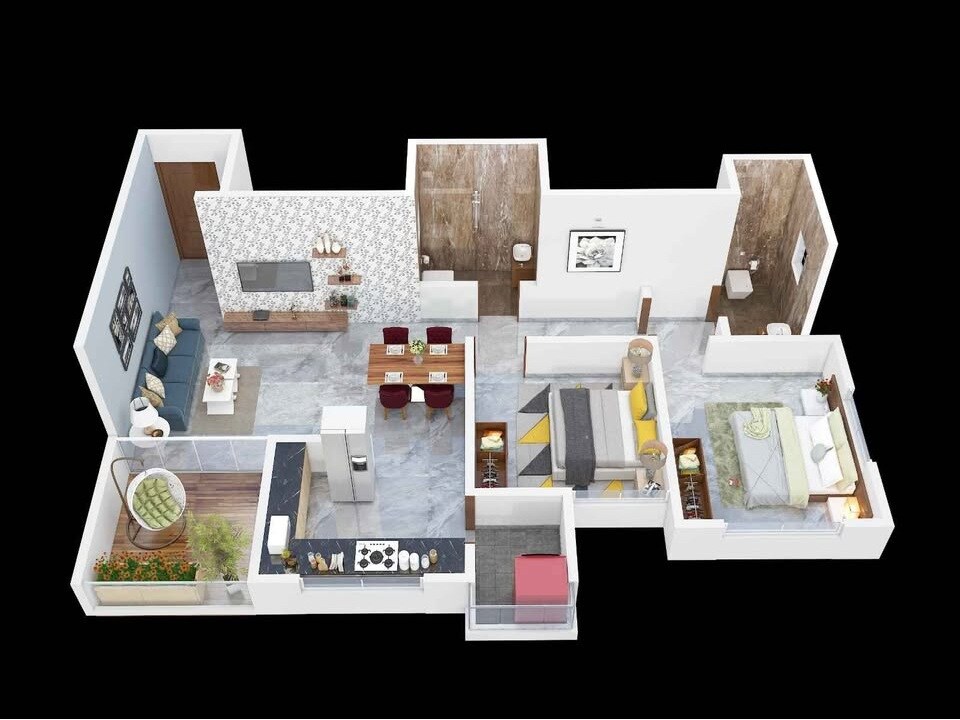 Floor plan of 2 BHK 780 Sq. Ft. Apartment in Ashtavinayak Dreams Riviera, Pune