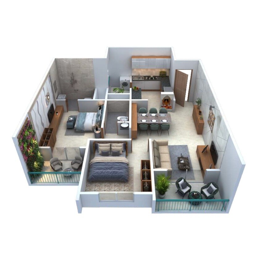Floor plan of 2 BHK 746 Sq. Ft. Apartment in Ashtekar Prabhangan, Pune