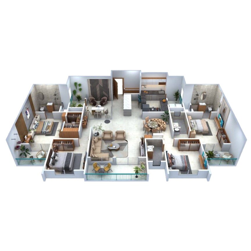 Floor plan of 4 BHK 1635 Sq. Ft. Apartment in Ashtekar Prabhangan, Pune