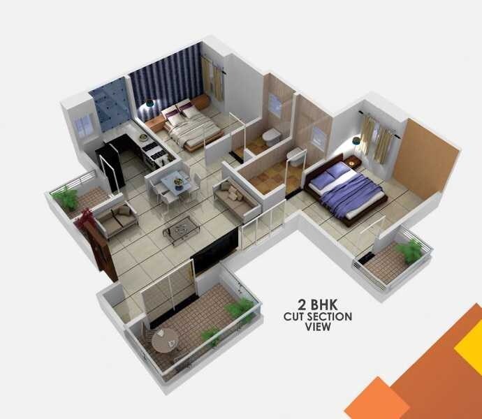 Floor plan of 2 BHK 850 Sq. Ft. Apartment in Ashwamedh Admira, Pune