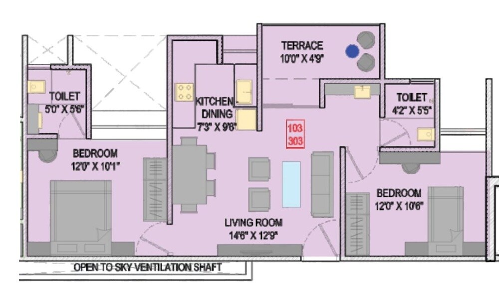 Floor plan of 2 BHK 494 Sq. Ft. Apartment in Ashwamedh Brilliance, Pune