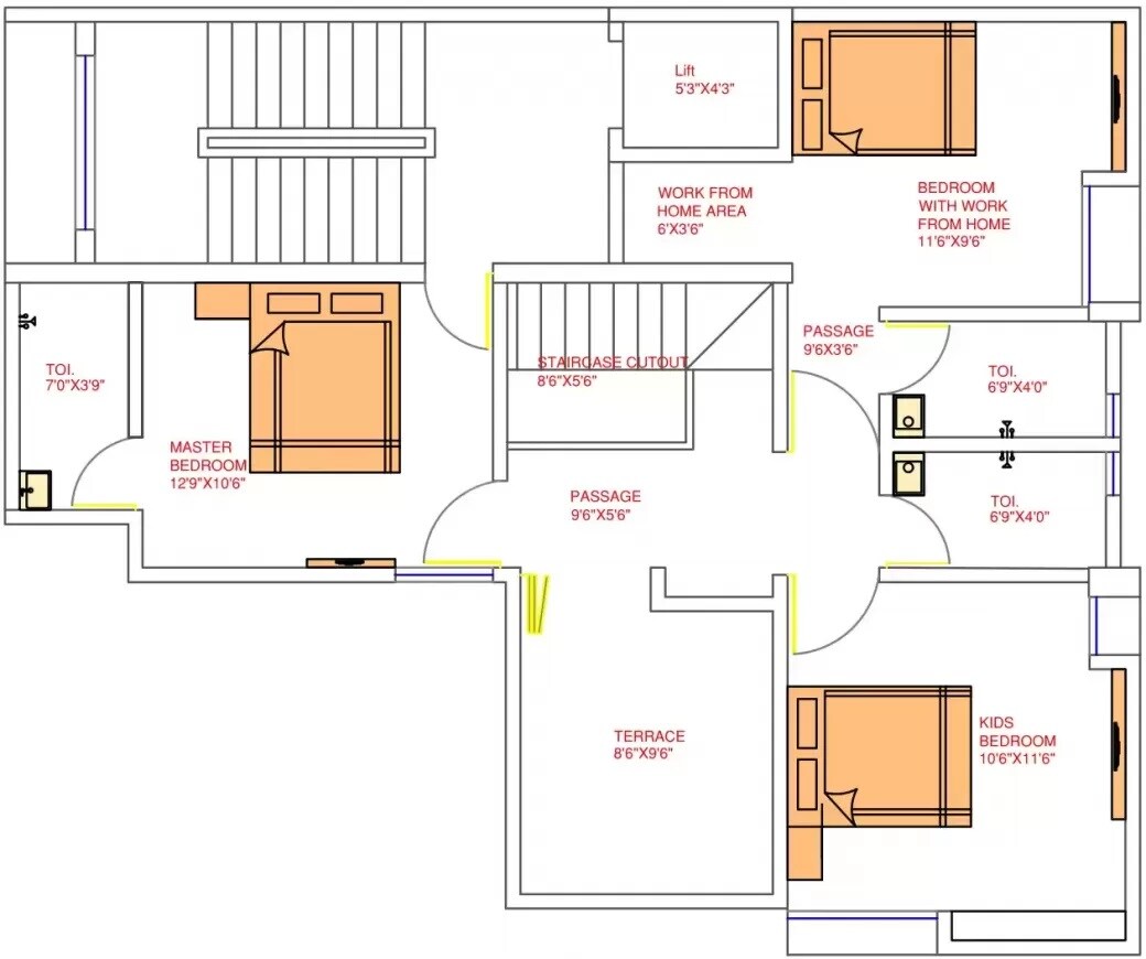 Floor plan of 4 BHK 1840 Sq. Ft. Apartment in Ashwamedh Dignity, Pune