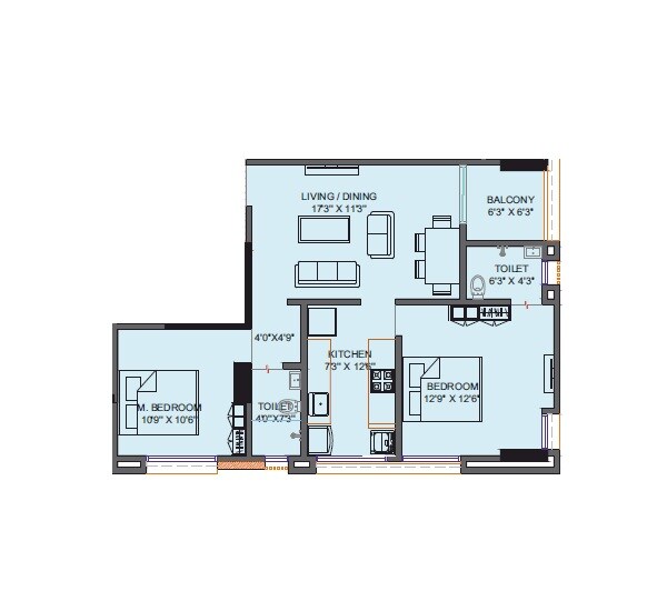 2 BHK 715 Sq. Ft. Apartment