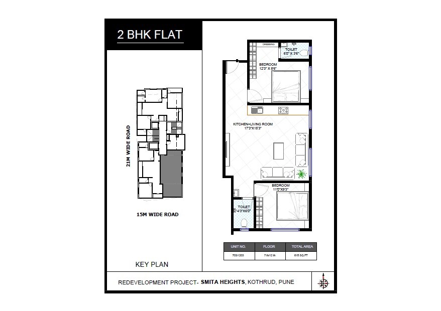 2 BHK 615 Sq. Ft. Apartment