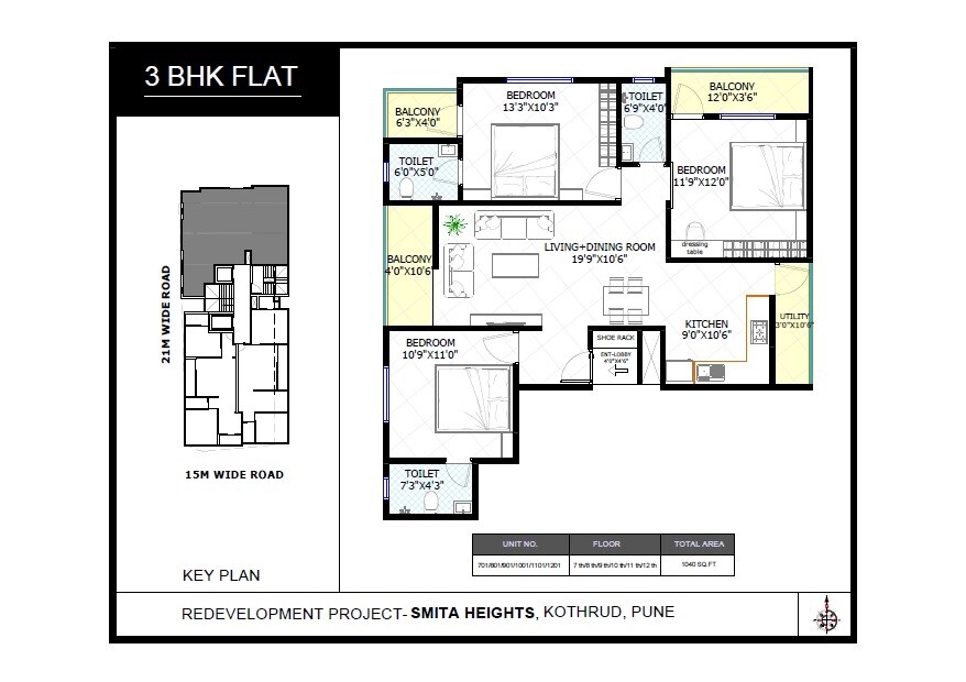 3 BHK 1040 Sq. Ft. Apartment