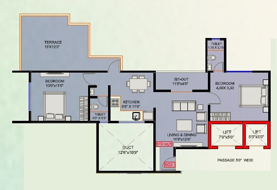 2 BHK 865 Sq. Ft. Apartment