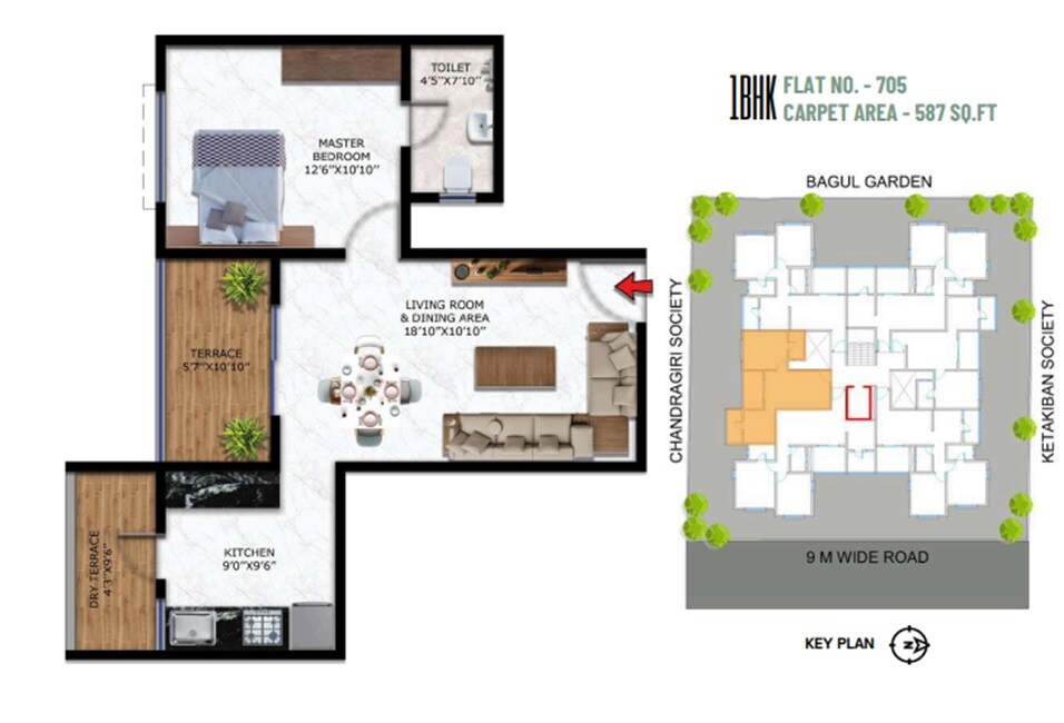1 BHK 598 Sq. Ft. Apartment