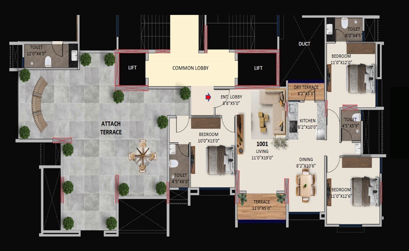 3 BHK 1501 Sq. Ft. Apartment