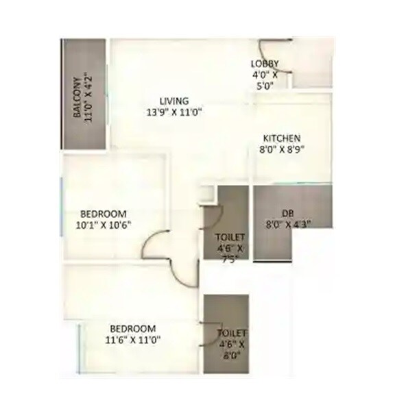 Floor plan of 2 BHK 745 Sq. Ft. Apartment in Aswani BN Heights, Pune