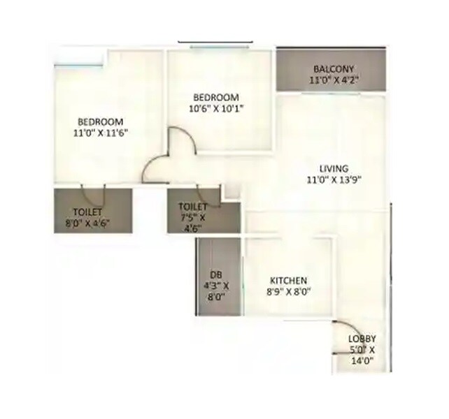 Floor plan of 2 BHK 783 Sq. Ft. Apartment in Aswani BN Heights, Pune