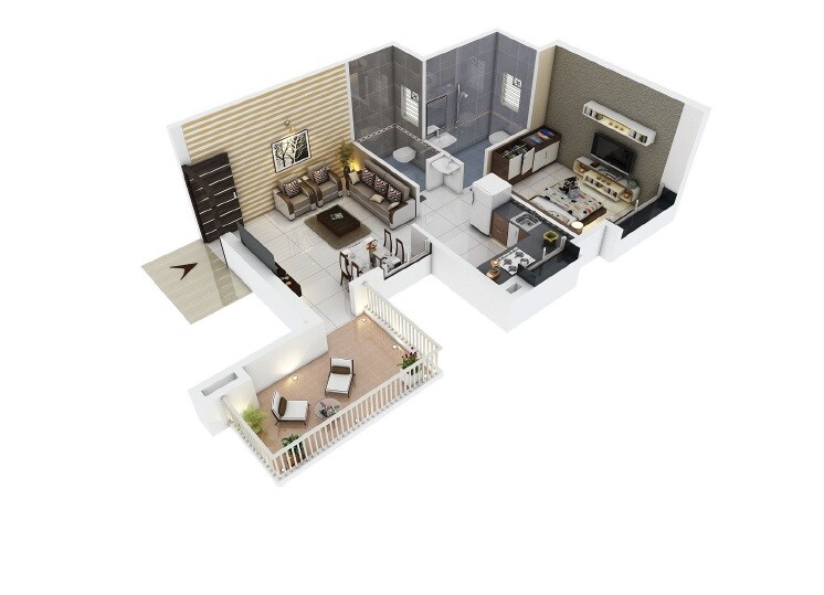 Floor plan of 1 BHK 387 Sq. Ft. Apartment in Aswani Galaxy, Pune
