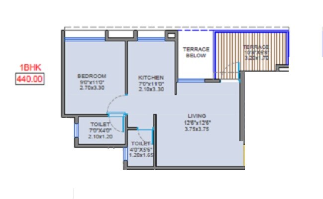 Floor plan of 1 BHK 440 Sq. Ft. Apartment in Aswani Galaxy, Pune