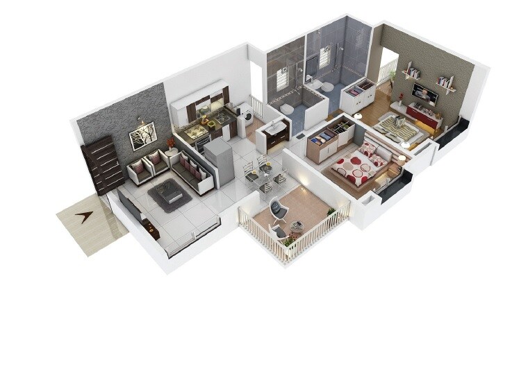 Floor plan of 2 BHK 571 Sq. Ft. Apartment in Aswani Galaxy, Pune