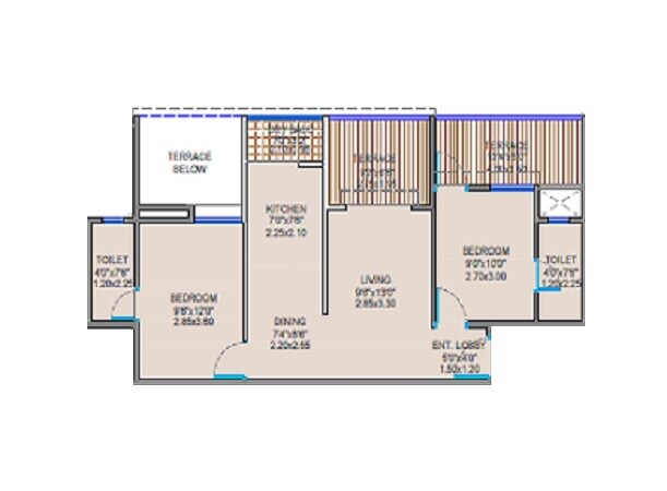 Floor plan of 2 BHK 719 Sq. Ft. Apartment in Aswani Galaxy, Pune