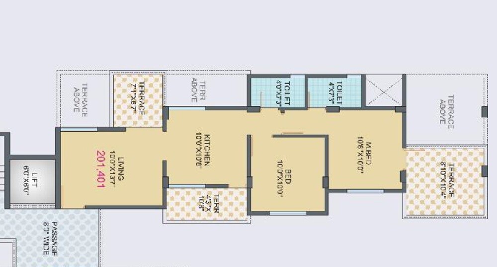 Floor plan of 2 BHK 736 Sq. Ft. Apartment in Atharva Advaitm Residency, Pune