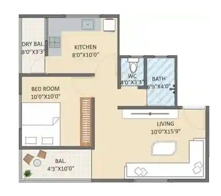 Floor plan of 1 BHK 362 Sq. Ft. Apartment in Atharva Manomay Residency, Pune