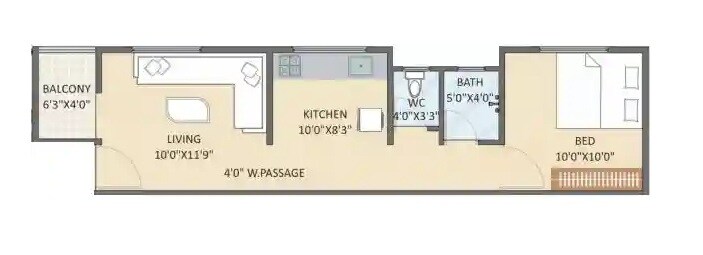 Floor plan of 1 BHK 403 Sq. Ft. Apartment in Atharva Manomay Residency, Pune