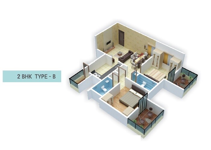Floor plan of 2 BHK 624 Sq. Ft. Apartment in Atlantica East, Pune