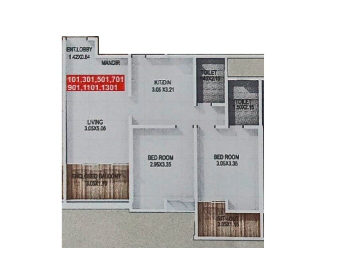 Floor plan of 2 BHK 618 Sq. Ft. Apartment in Atria Dhanashree Aanand 2, Pune