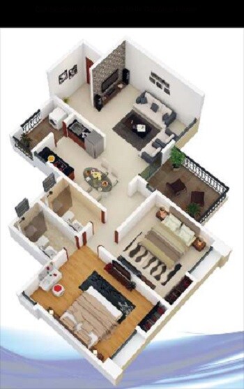 Floor plan of 2 BHK 1037 Sq. Ft. Apartment in Atria Dhanashree Aashiyana, Pune