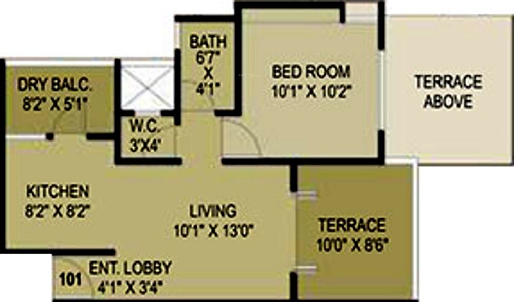 Floor plan of 1 BHK 320 Sq. Ft. Apartment in Atrium Skyward, Pune