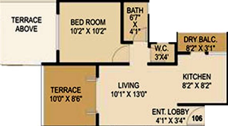 Floor plan of 1 BHK 568 Sq. Ft. Apartment in Atrium Skyward, Pune