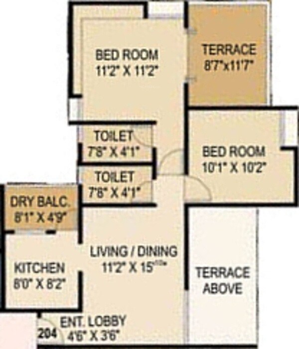 Floor plan of 2 BHK 505 Sq. Ft. Apartment in Atrium Skyward, Pune