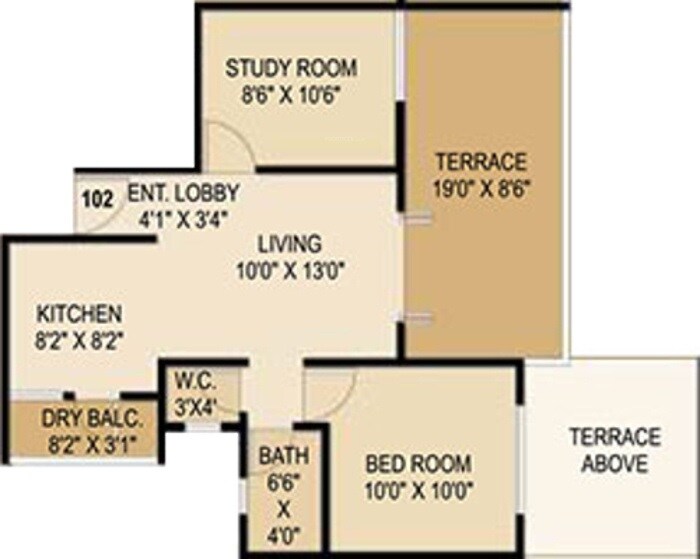 Floor plan of 2 BHK 737 Sq. Ft. Apartment in Atrium Skyward, Pune