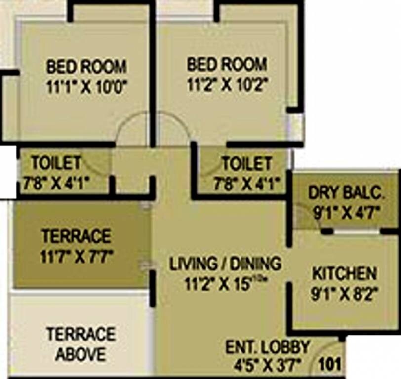 Floor plan of 2 BHK 790 Sq. Ft. Apartment in Atrium Skyward, Pune