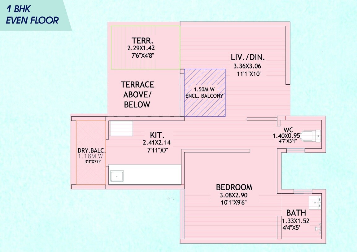 Floor plan of 1 BHK 321 Sq. Ft. Apartment in Atul Pari Towers, Pune